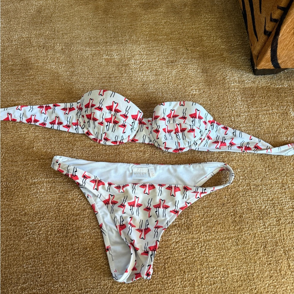 White and Red Bikini Set with Flamingo Print